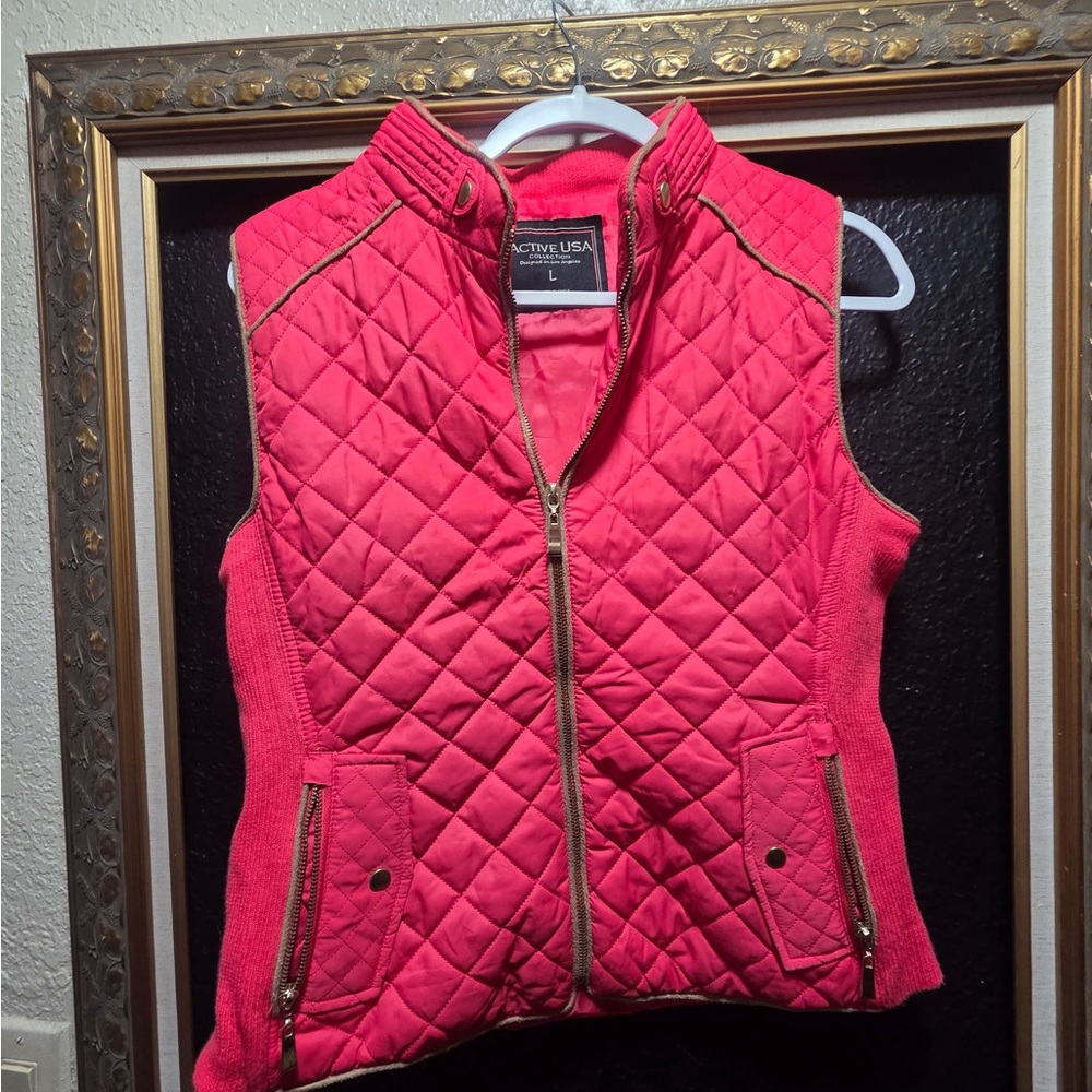 Active USA Women's Bright Pink Quilted Vest